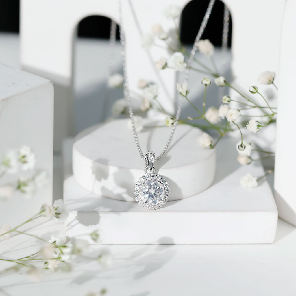 Round Cubic Zirconia Classic Halo Pendant