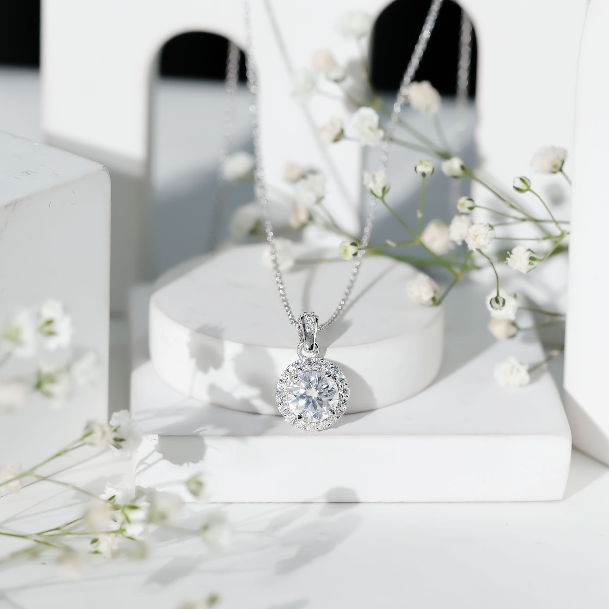Round Cubic Zirconia Classic Halo Pendant