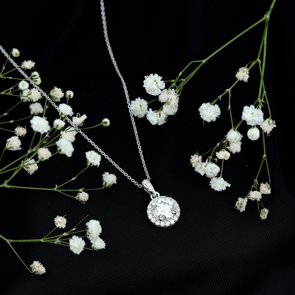 Round Cubic Zirconia Classic Halo Pendant