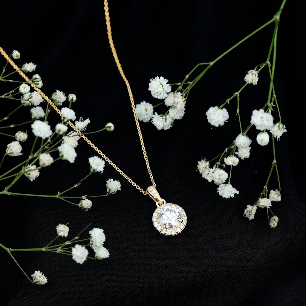 Round Cubic Zirconia Classic Halo Pendant