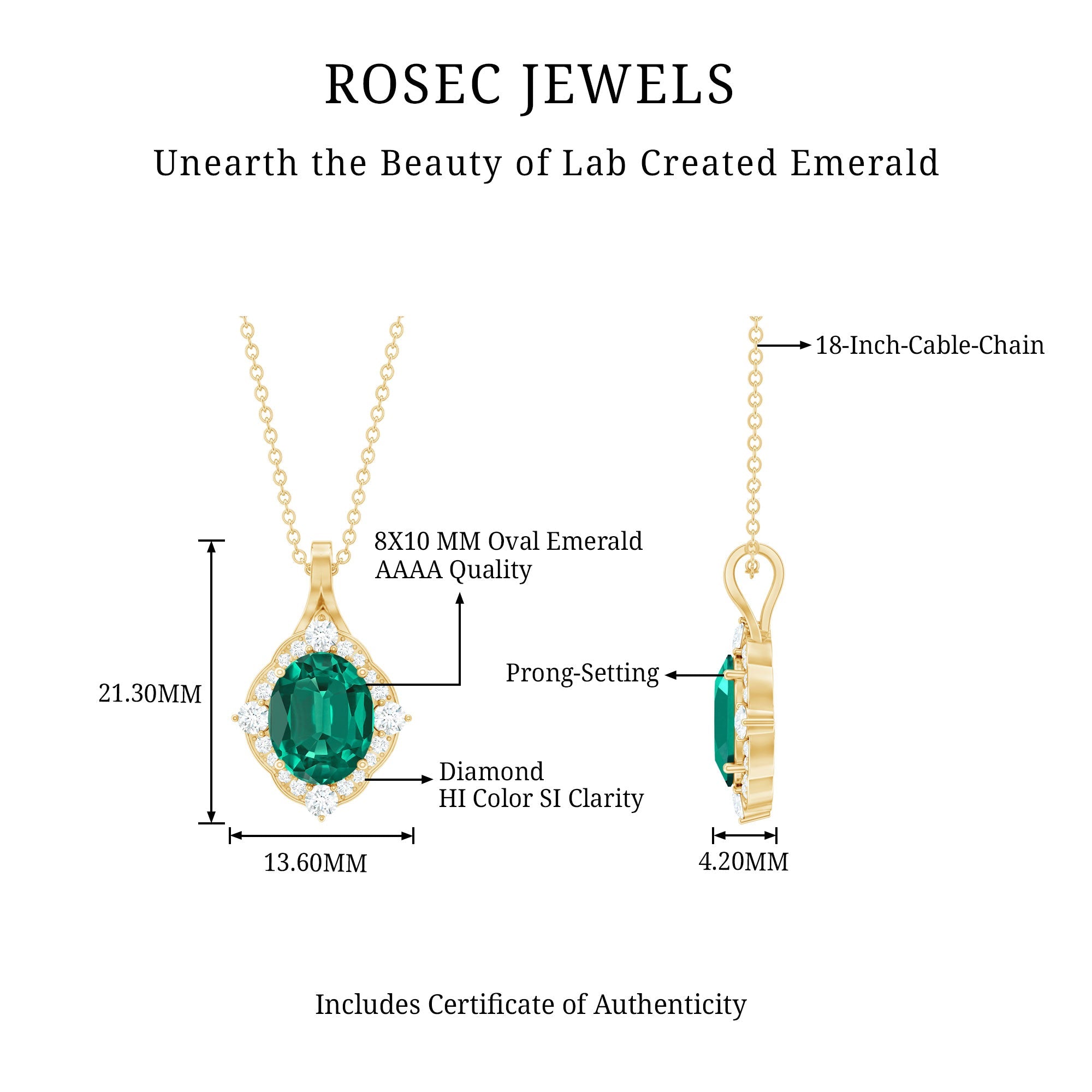 Vintage Style Oval Halo Pendant with Created Emerald and Diamond