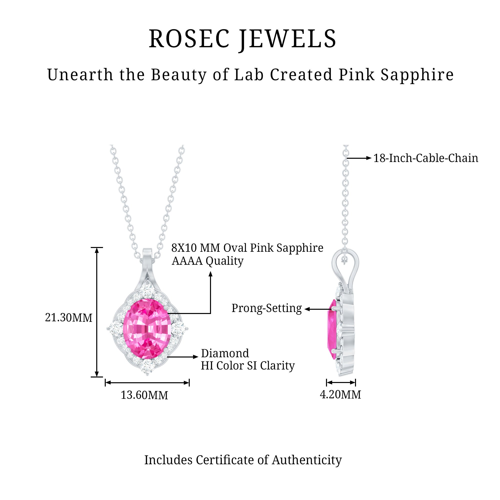 Oval Created Pink Sapphire Vintage Style Pendant with Diamond Halo