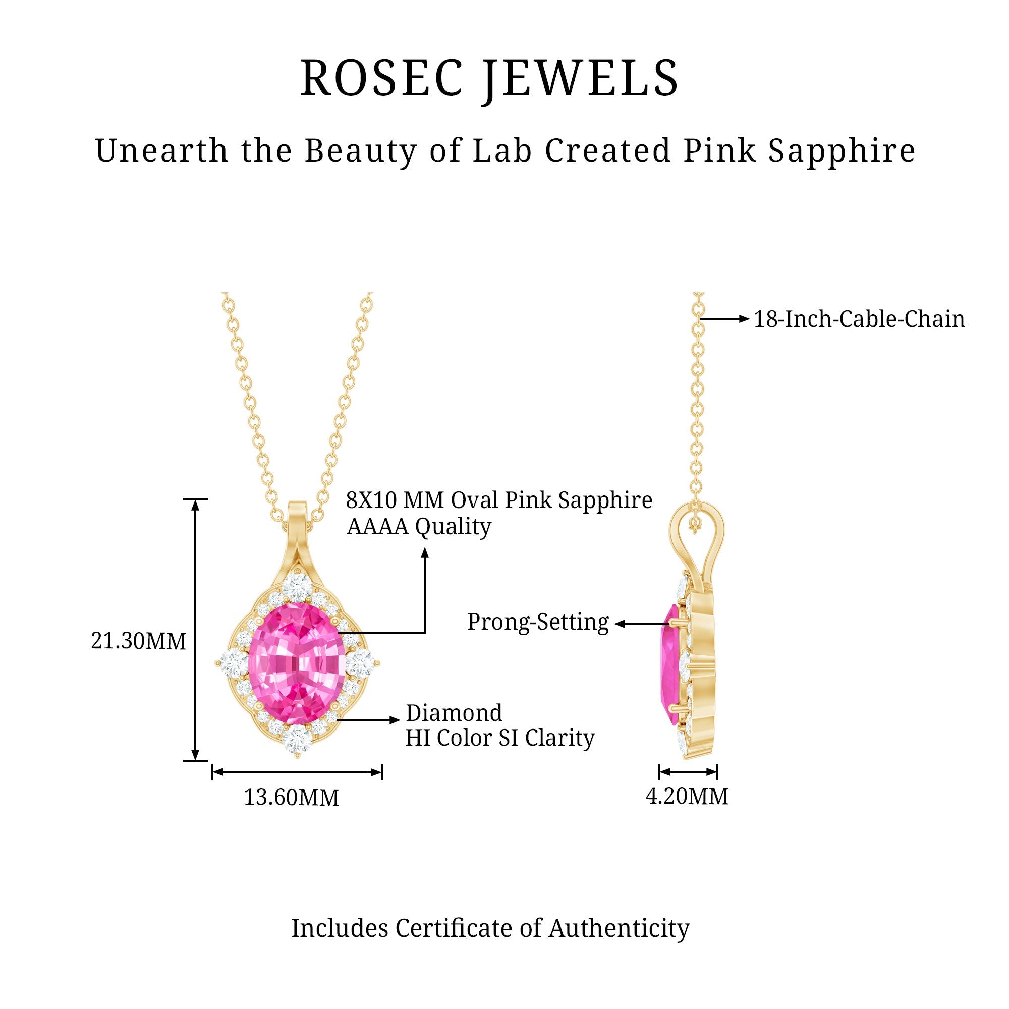 Oval Created Pink Sapphire Vintage Style Pendant with Diamond Halo