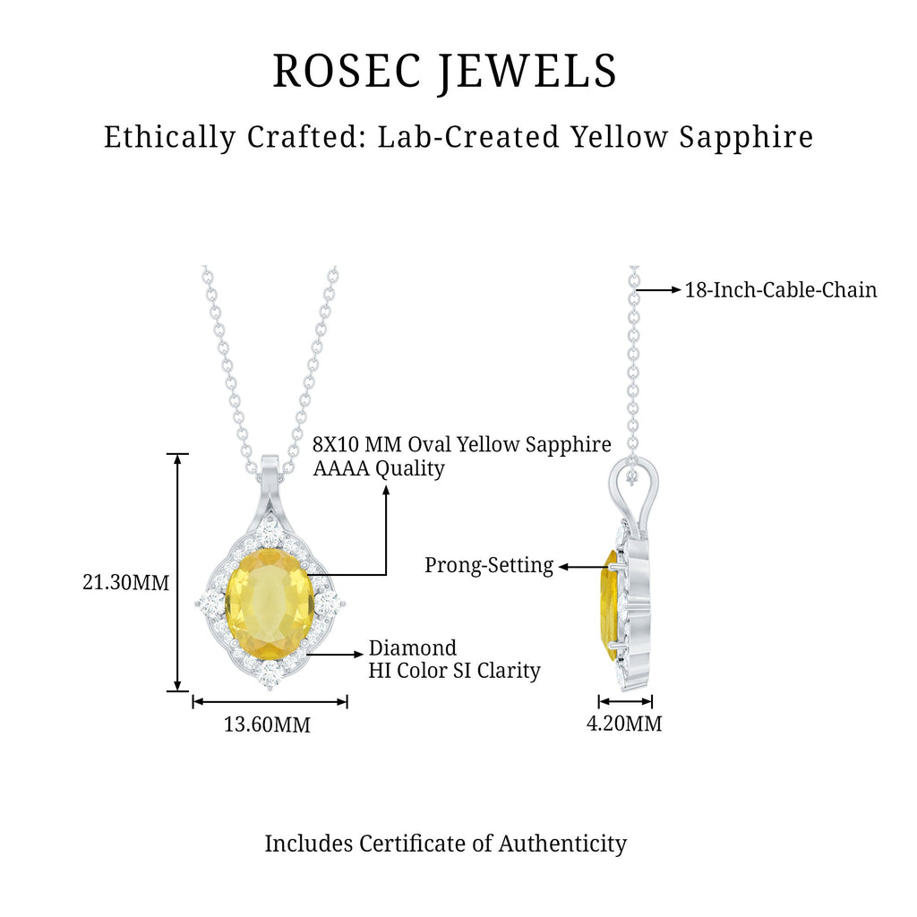 Lab Grown Yellow Sapphire Vintage Necklace with Diamond