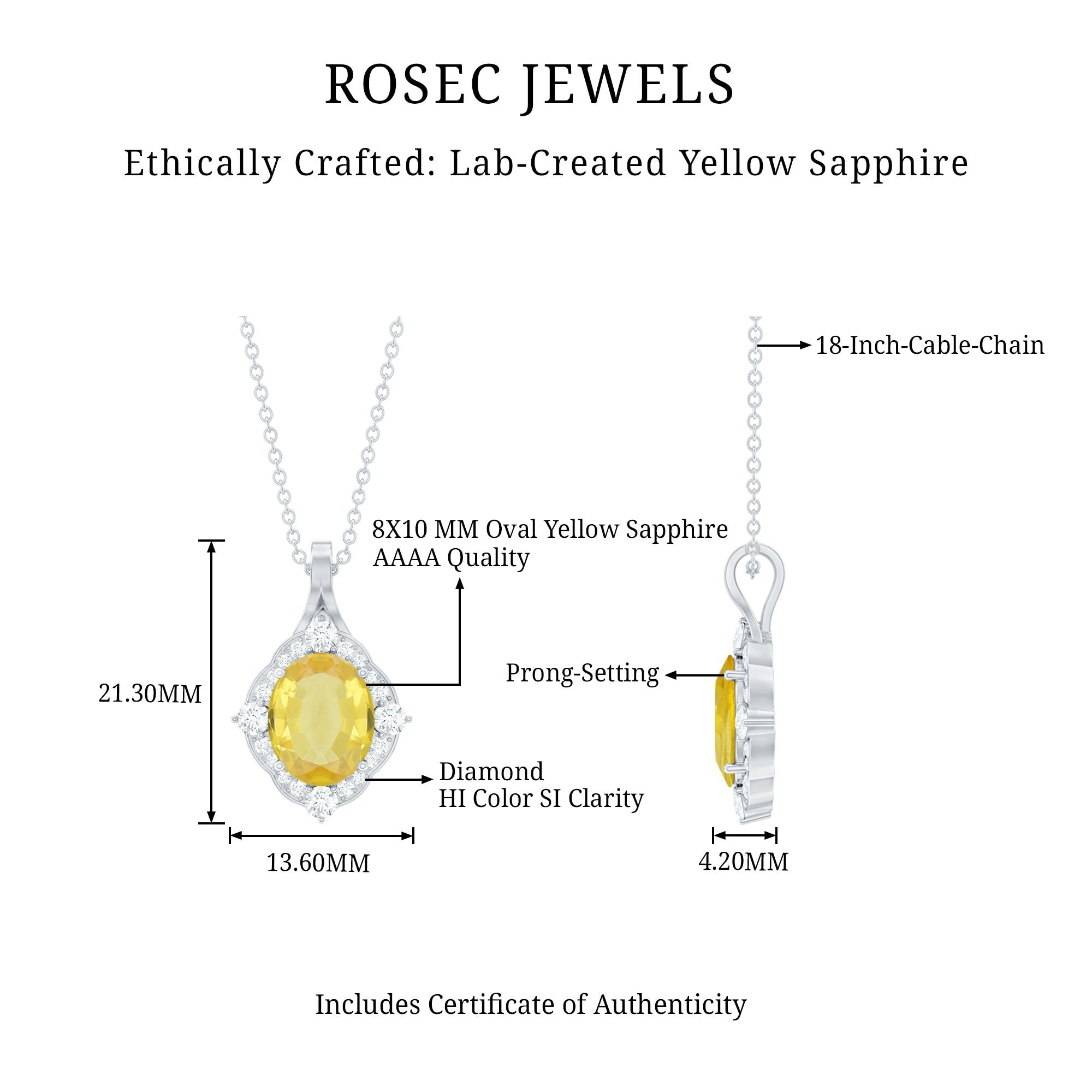 Lab Grown Yellow Sapphire Vintage Necklace with Diamond