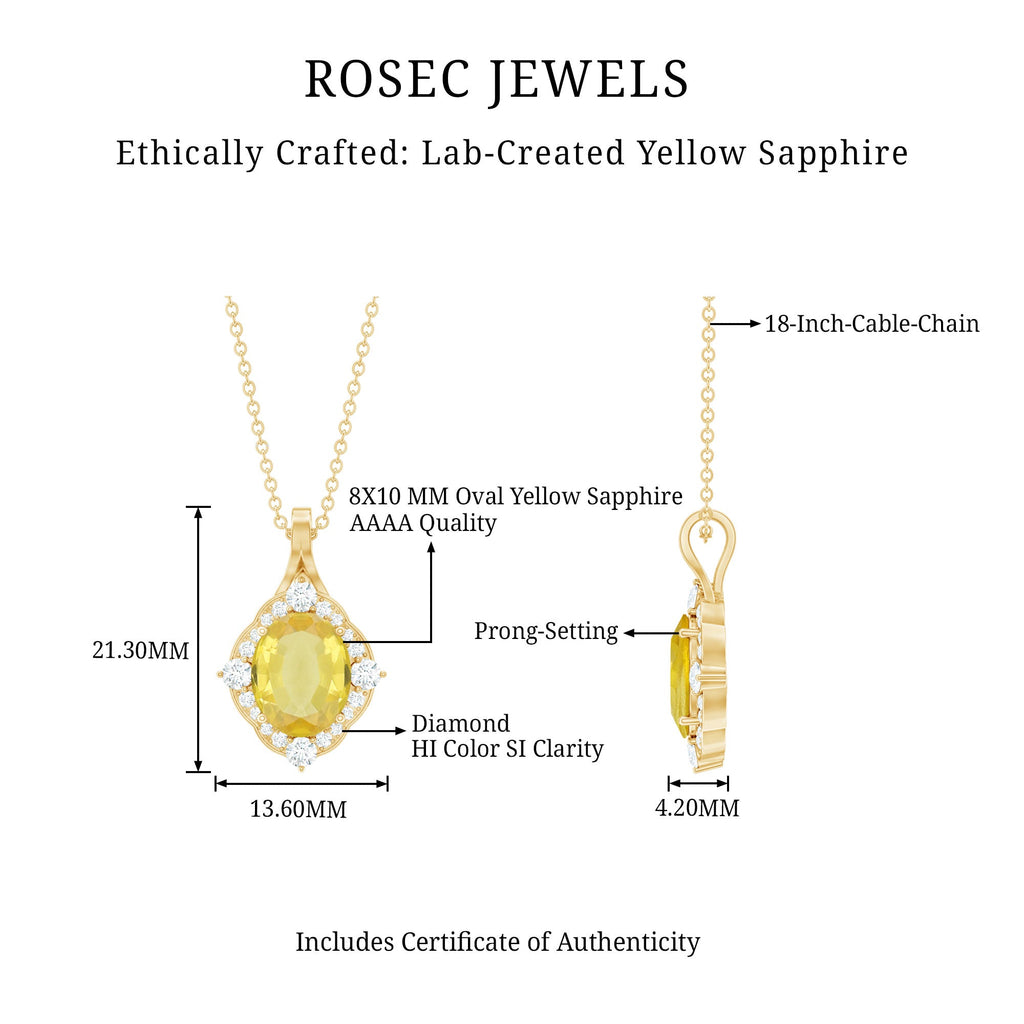 Lab Grown Yellow Sapphire Vintage Necklace with Diamond