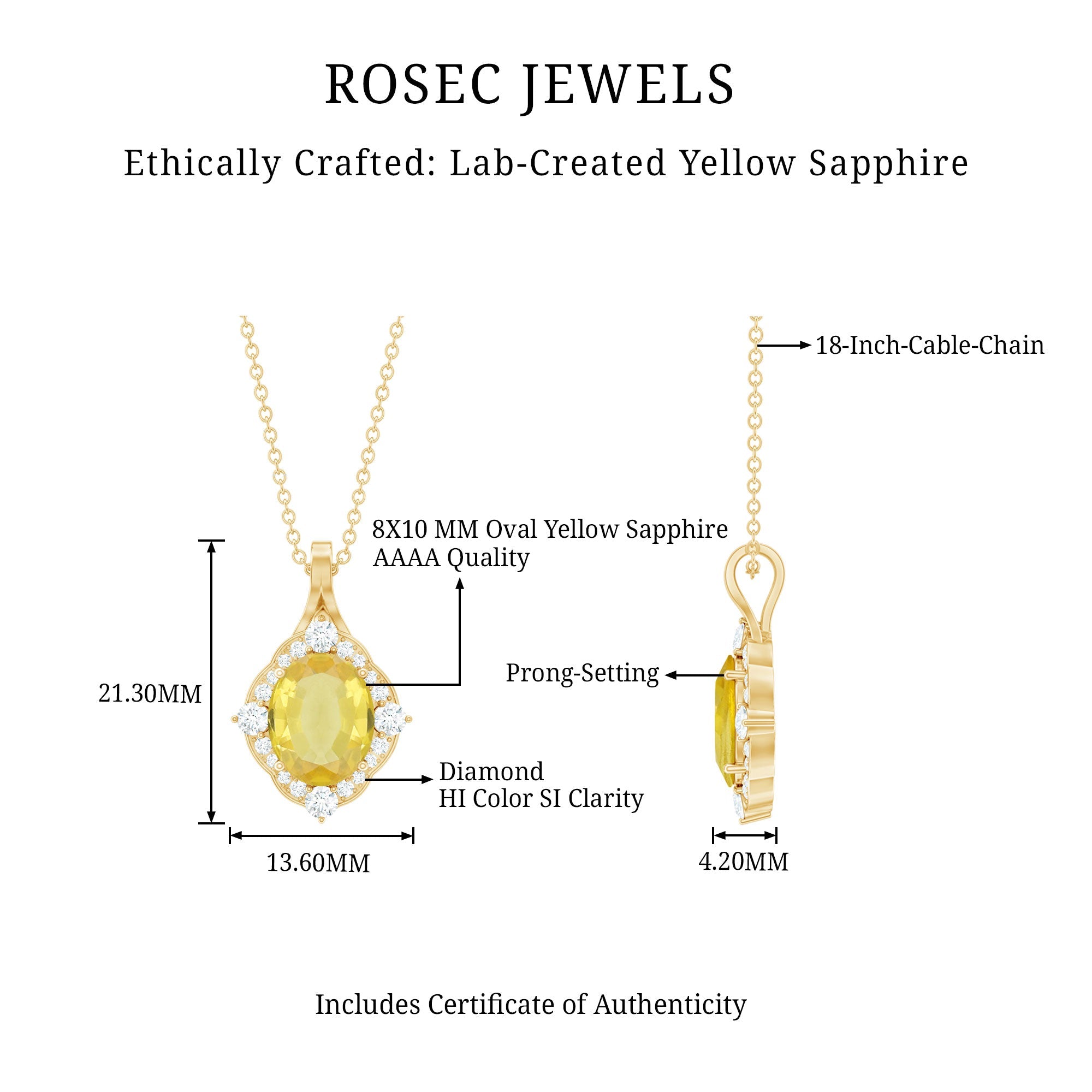 Lab Grown Yellow Sapphire Vintage Necklace with Diamond