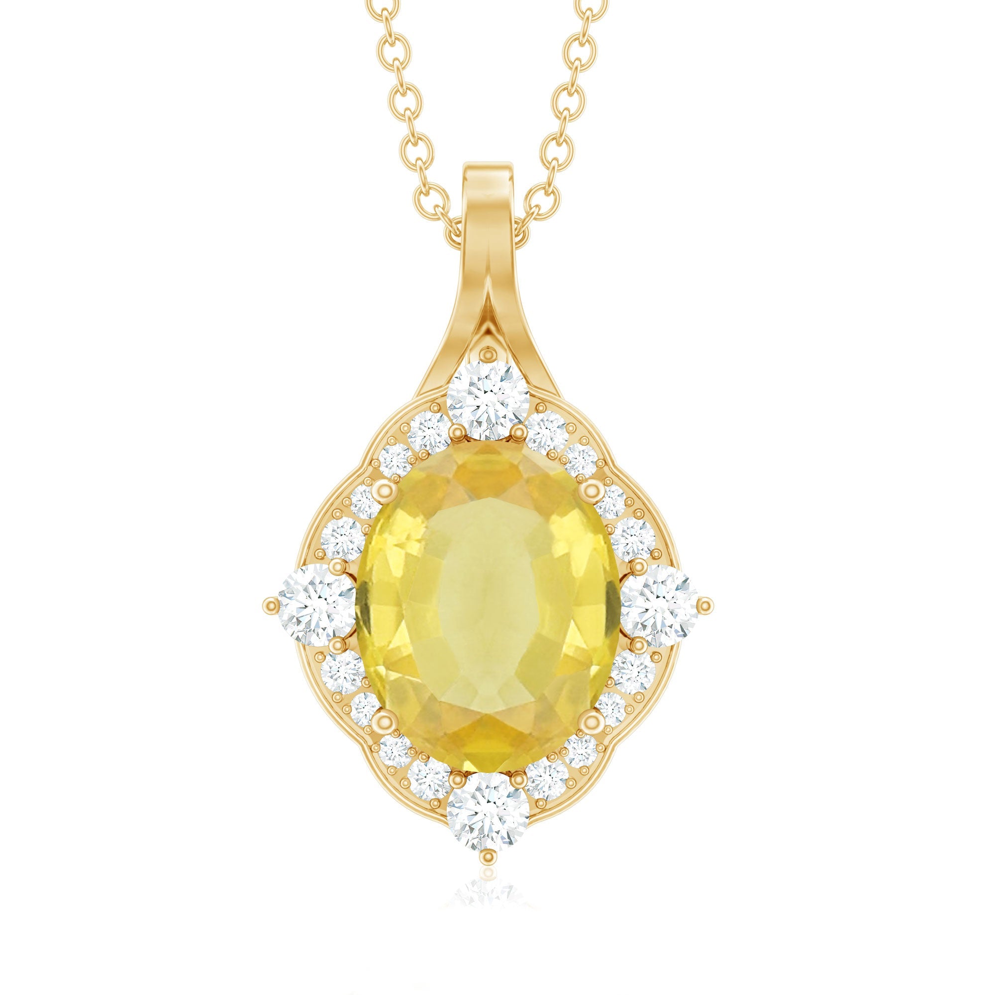 Lab Grown Yellow Sapphire Vintage Necklace with Diamond