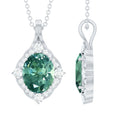 Vintage Inspired Oval Created Green Sapphire and Diamond Halo Pendant