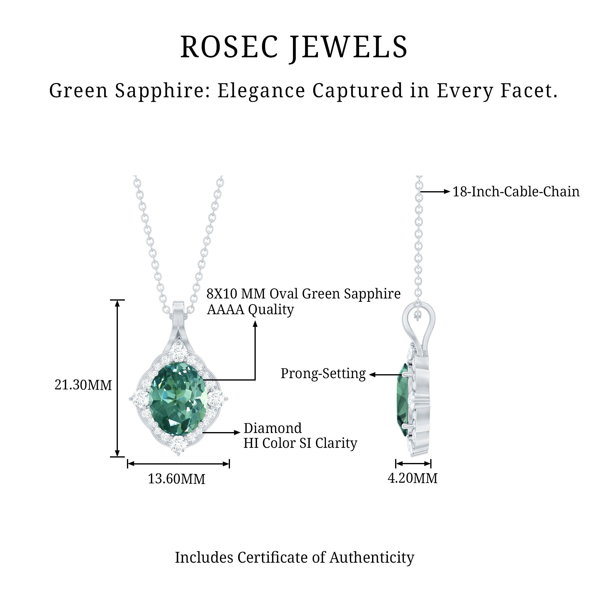 Vintage Inspired Oval Created Green Sapphire and Diamond Halo Pendant