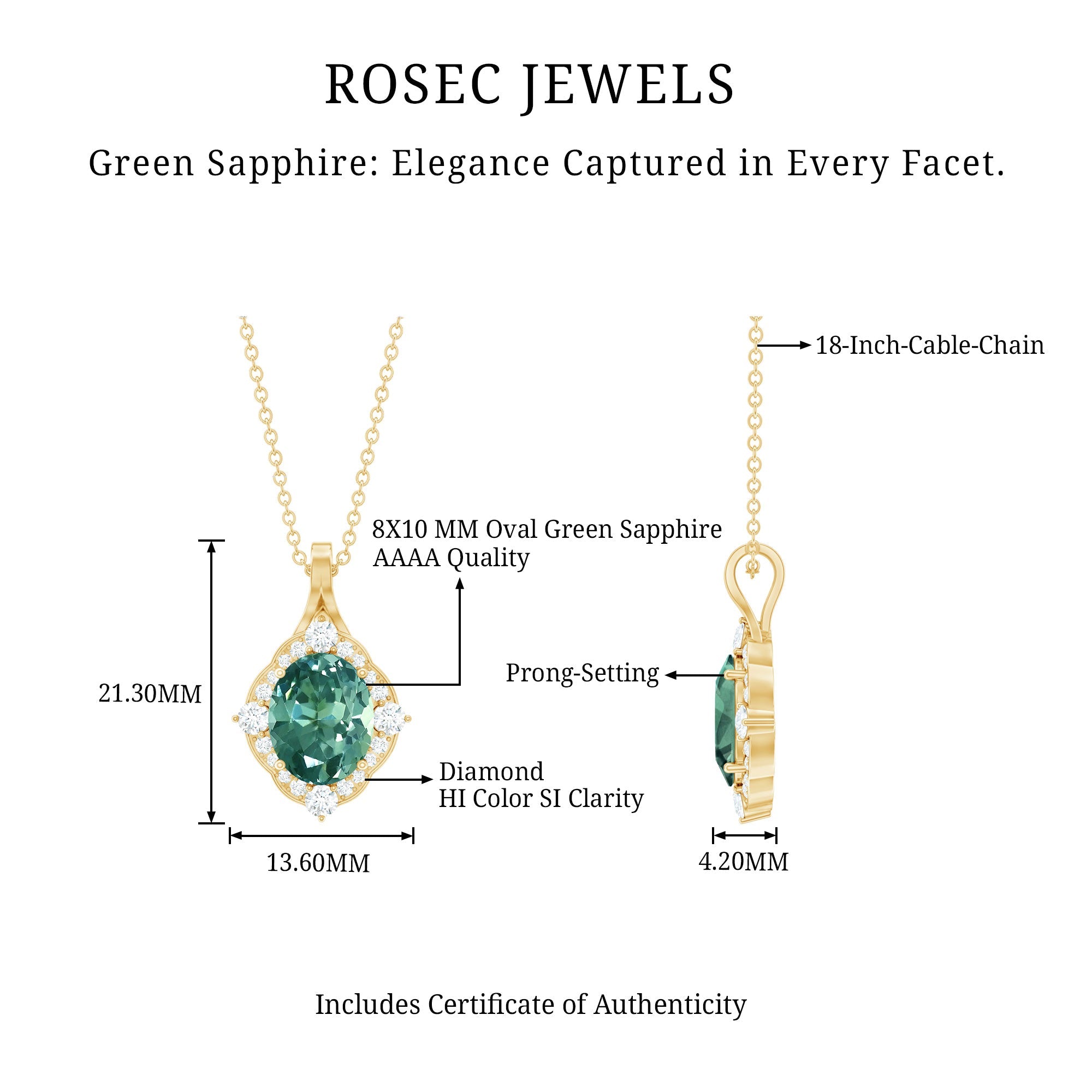 Vintage Inspired Oval Created Green Sapphire and Diamond Halo Pendant