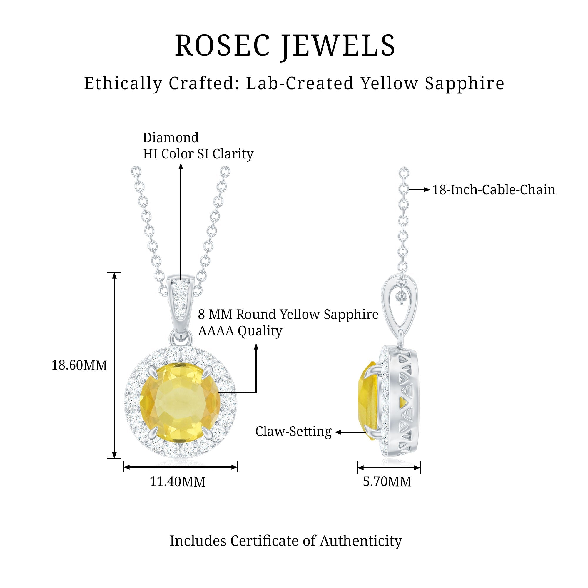 Lab-Created Yellow Sapphire Halo Pendant with Diamond