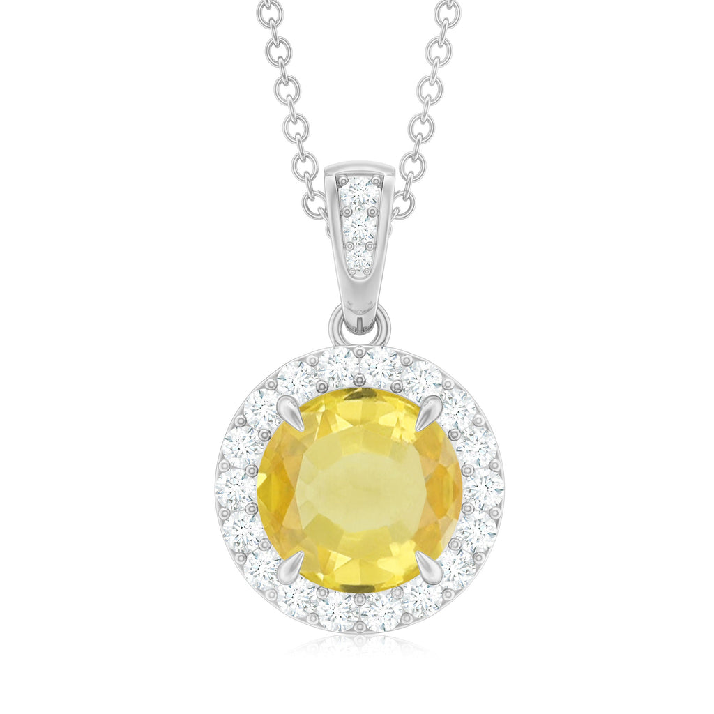 Lab-Created Yellow Sapphire Halo Pendant with Diamond
