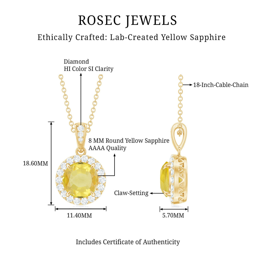 Lab-Created Yellow Sapphire Halo Pendant with Diamond
