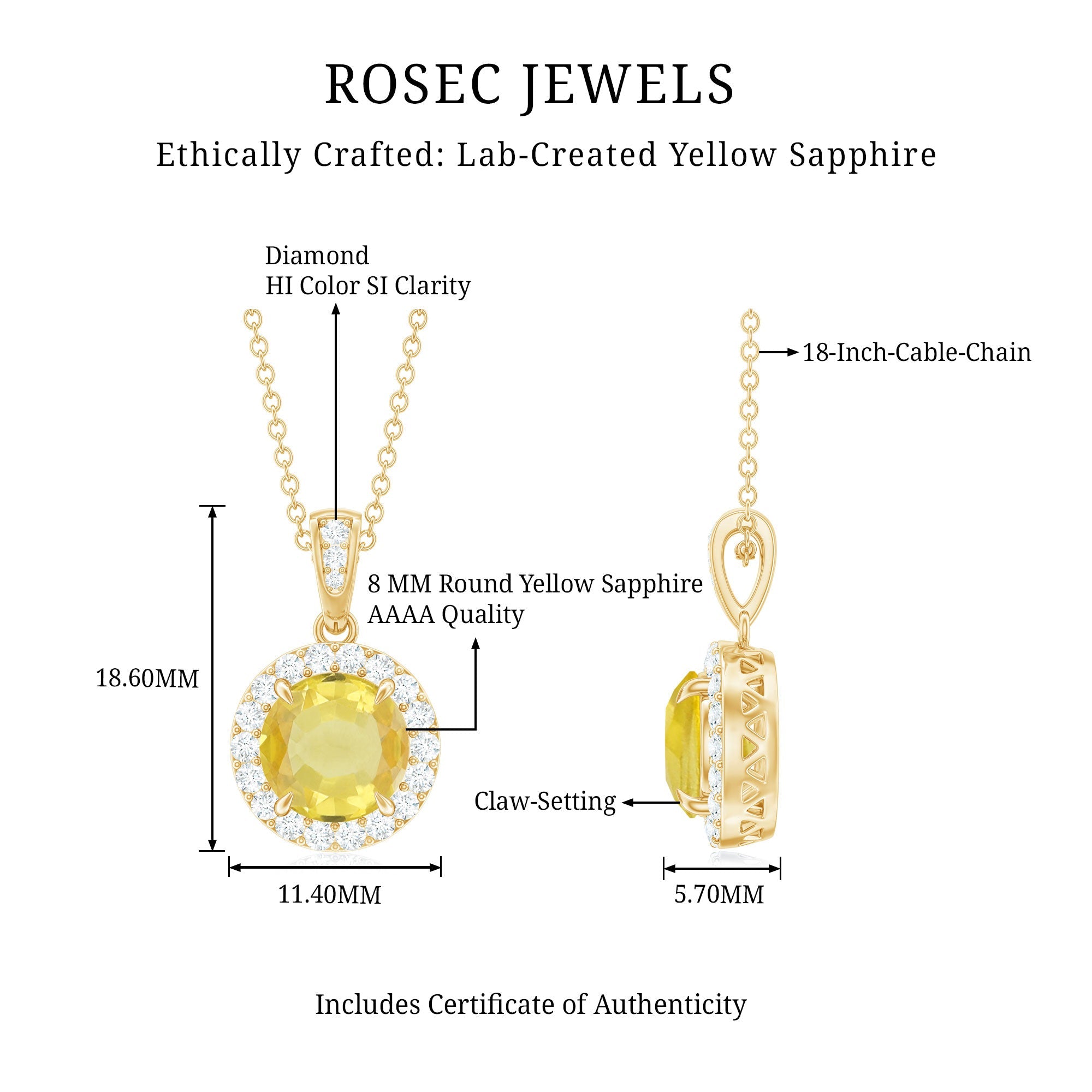 Lab-Created Yellow Sapphire Halo Pendant with Diamond