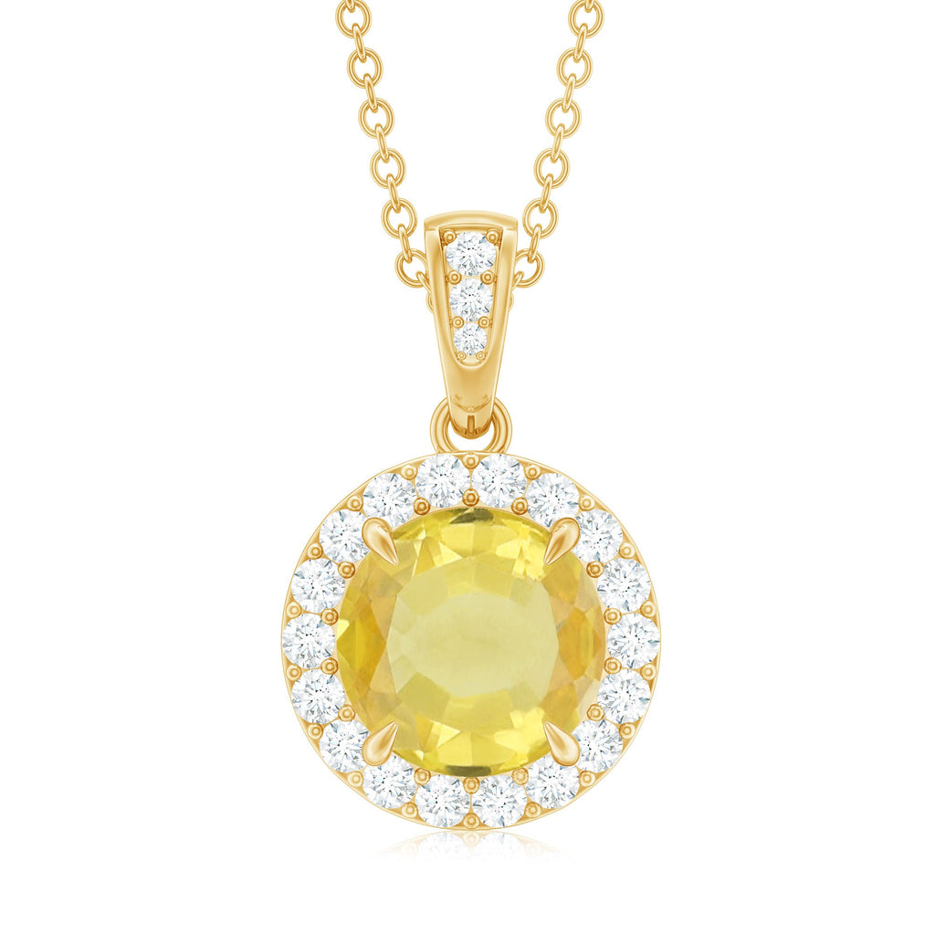 Lab-Created Yellow Sapphire Halo Pendant with Diamond