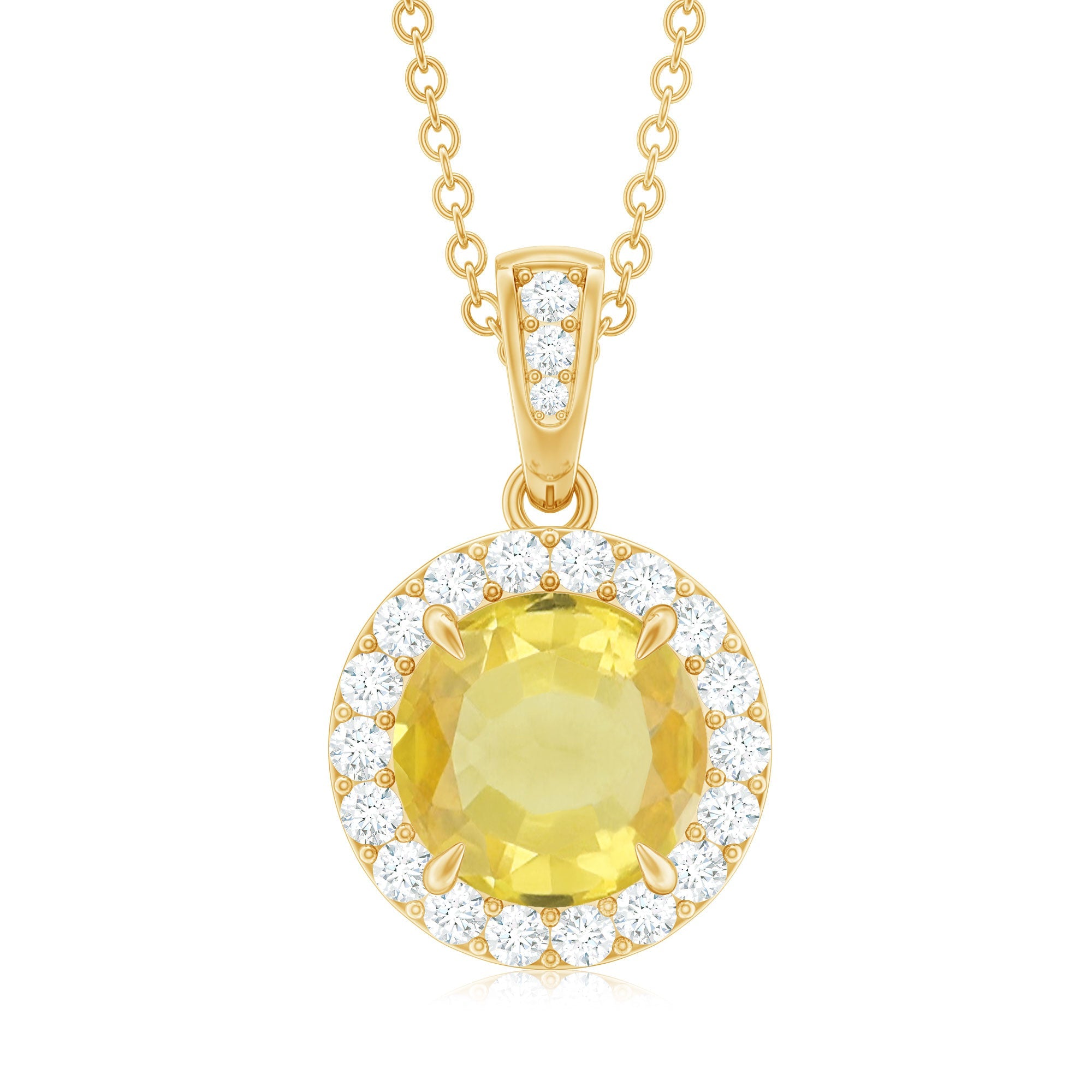 Lab-Created Yellow Sapphire Halo Pendant with Diamond