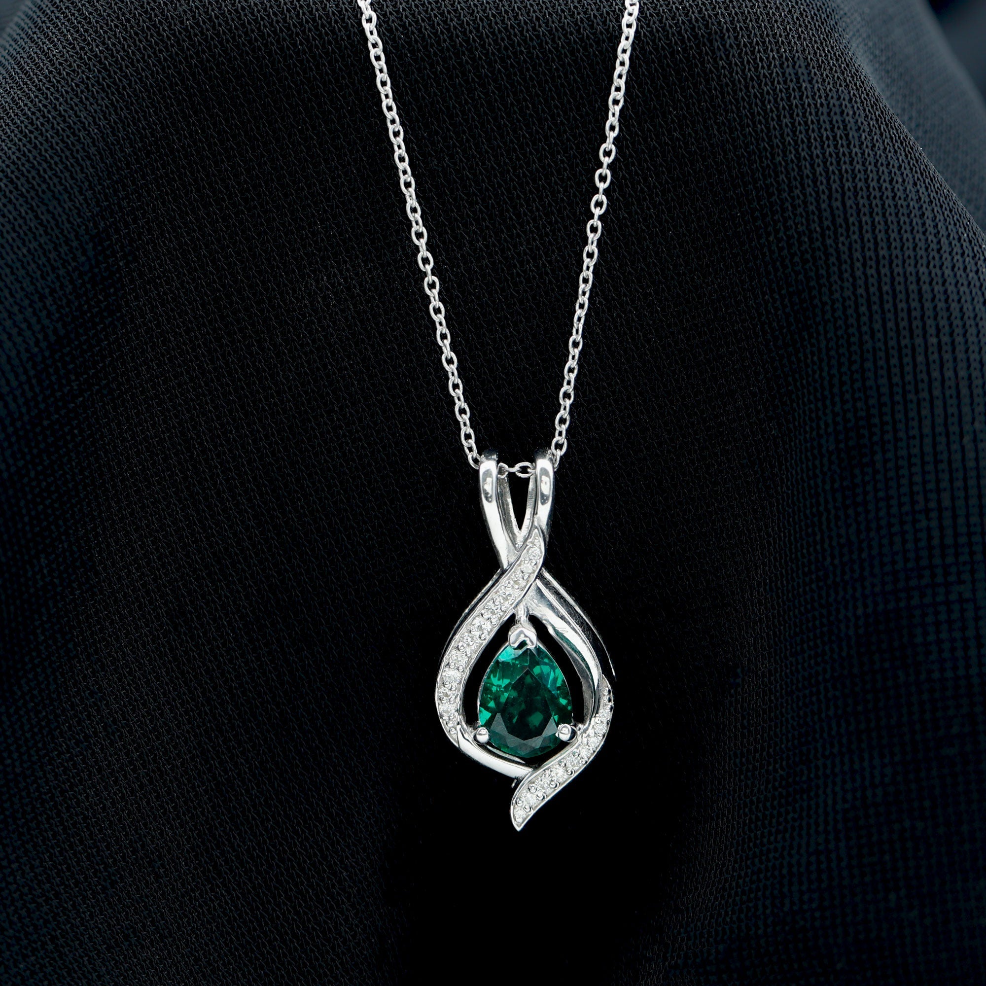 Pear Cut Created Emerald Teardrop Pendant with Moissanite