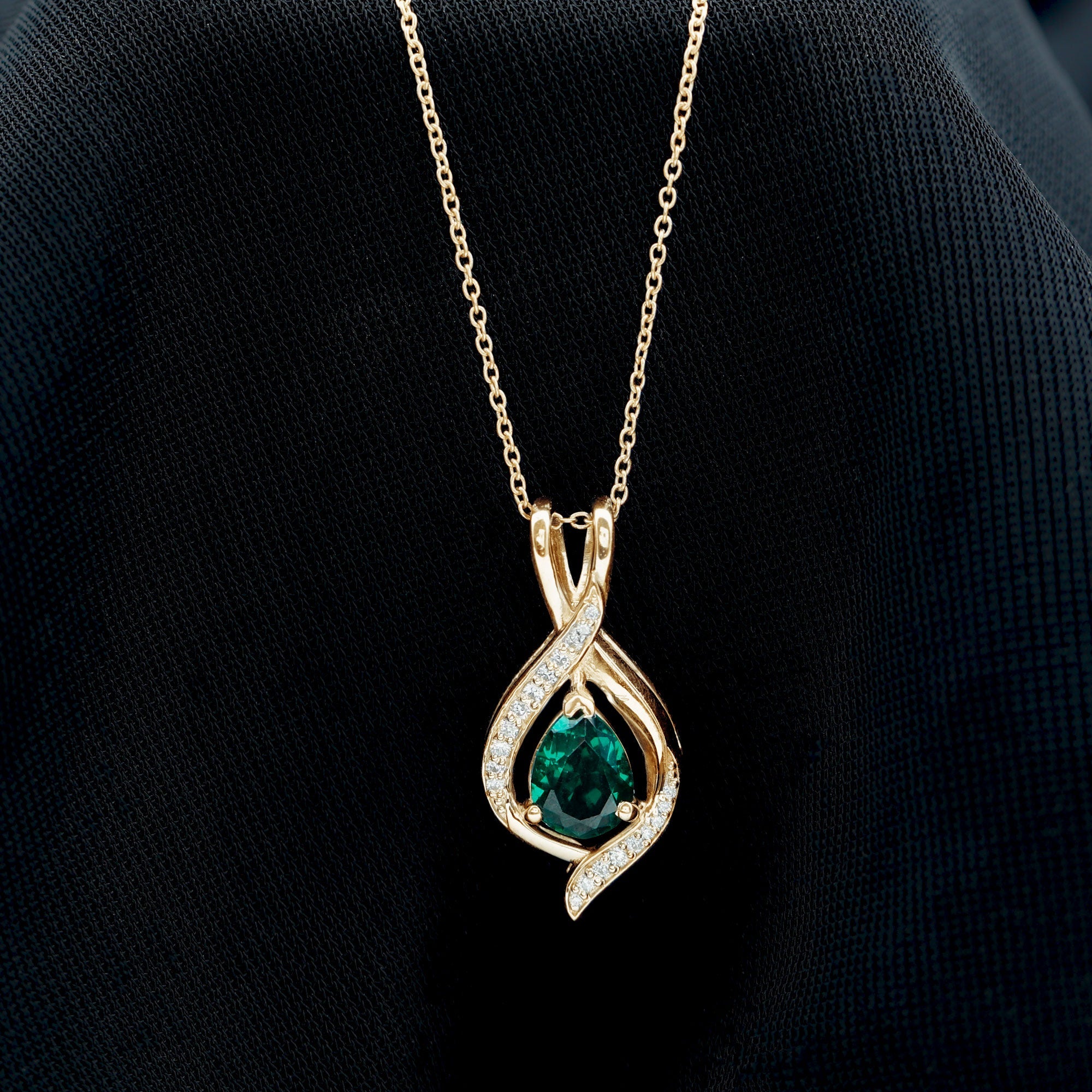 Pear Cut Created Emerald Teardrop Pendant with Moissanite