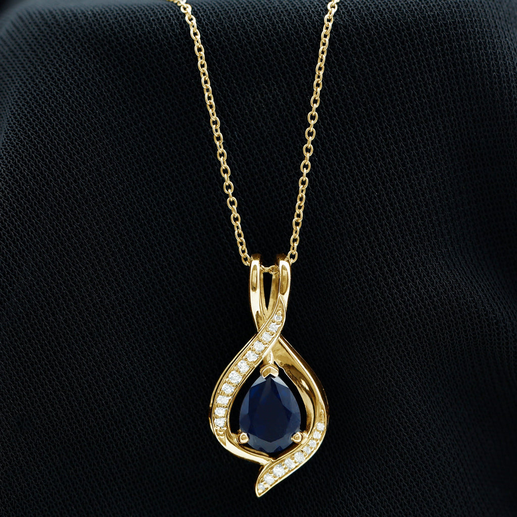 Certified Lab Created Blue Sapphire Teardrop Necklace with Moissanite