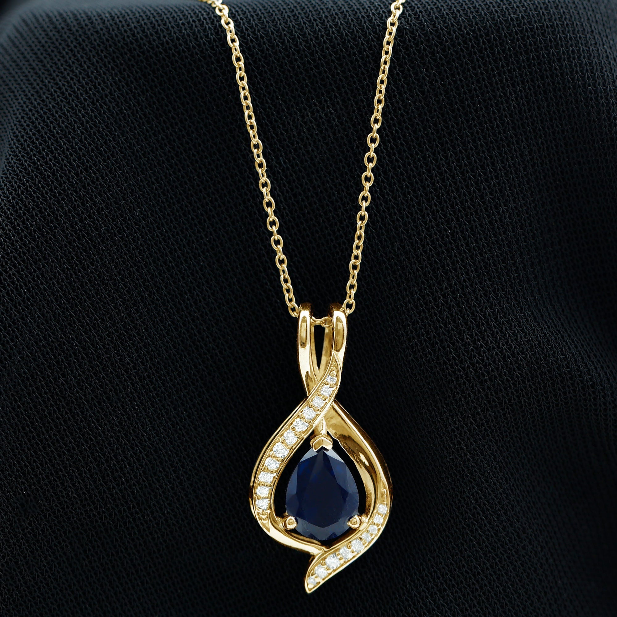 Certified Lab Created Blue Sapphire Teardrop Necklace with Moissanite