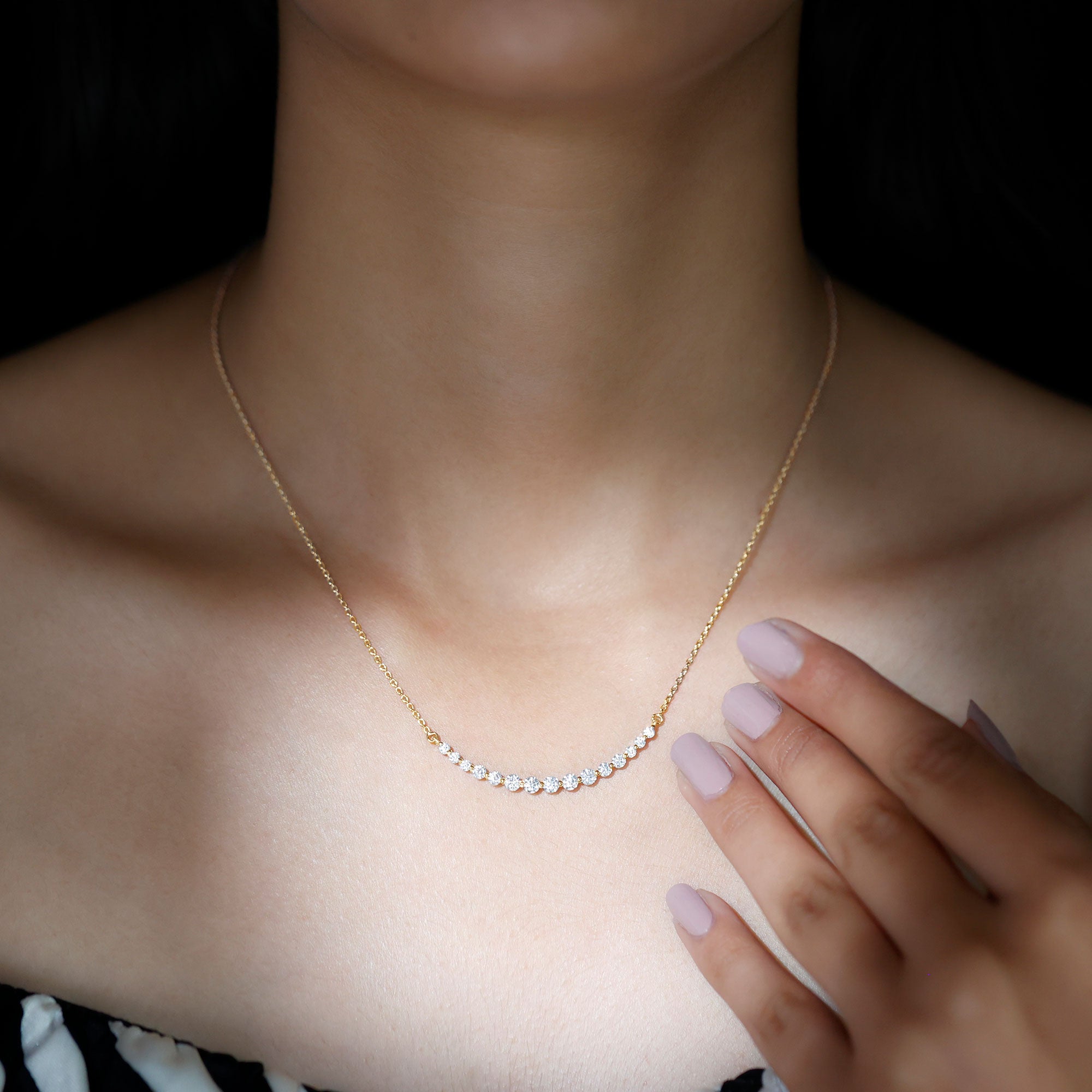 Moissanite Curved Bar Necklace for Women