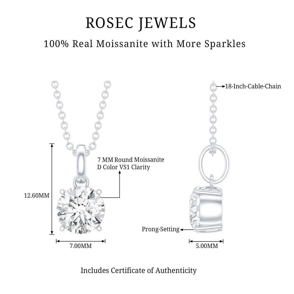 1 Carat Round Moissanite Solitaire Pendant Necklace in Prong Setting