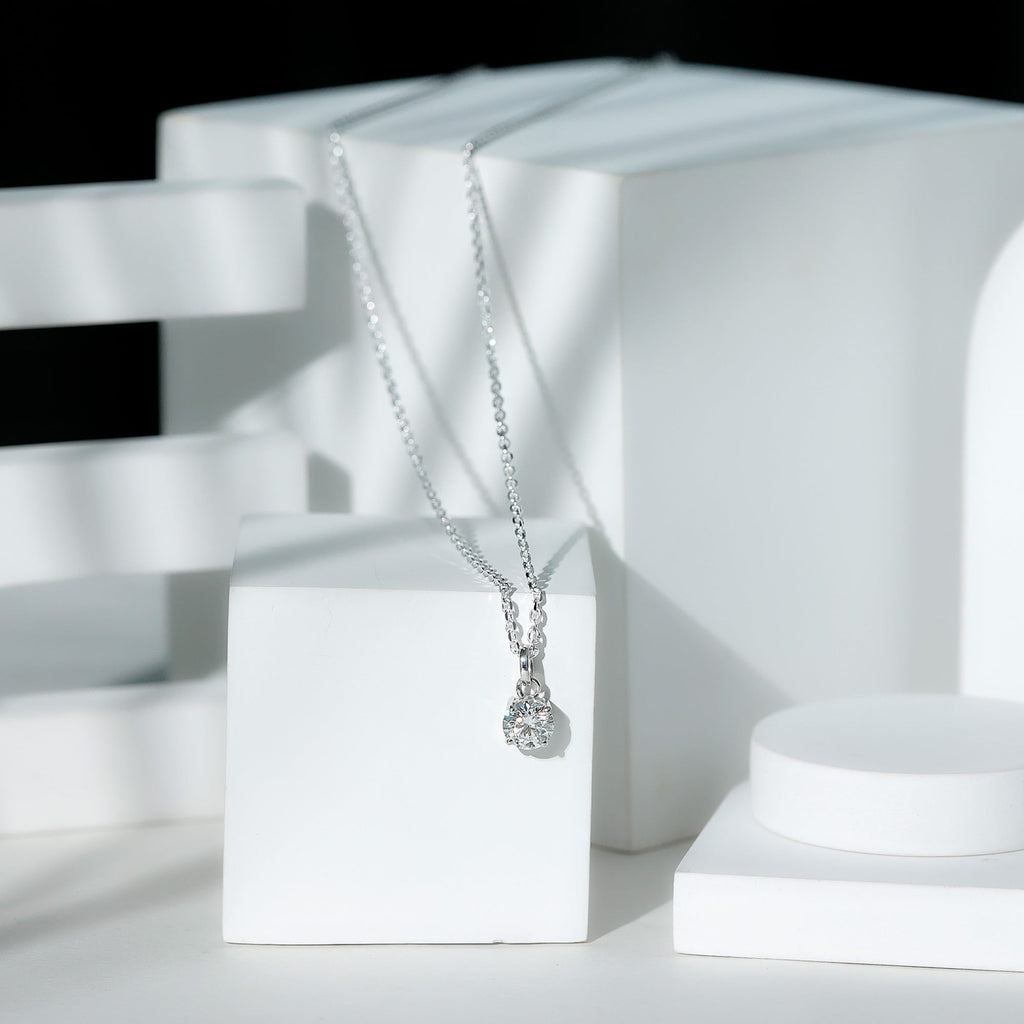 1 Carat Round Moissanite Solitaire Pendant Necklace in Prong Setting