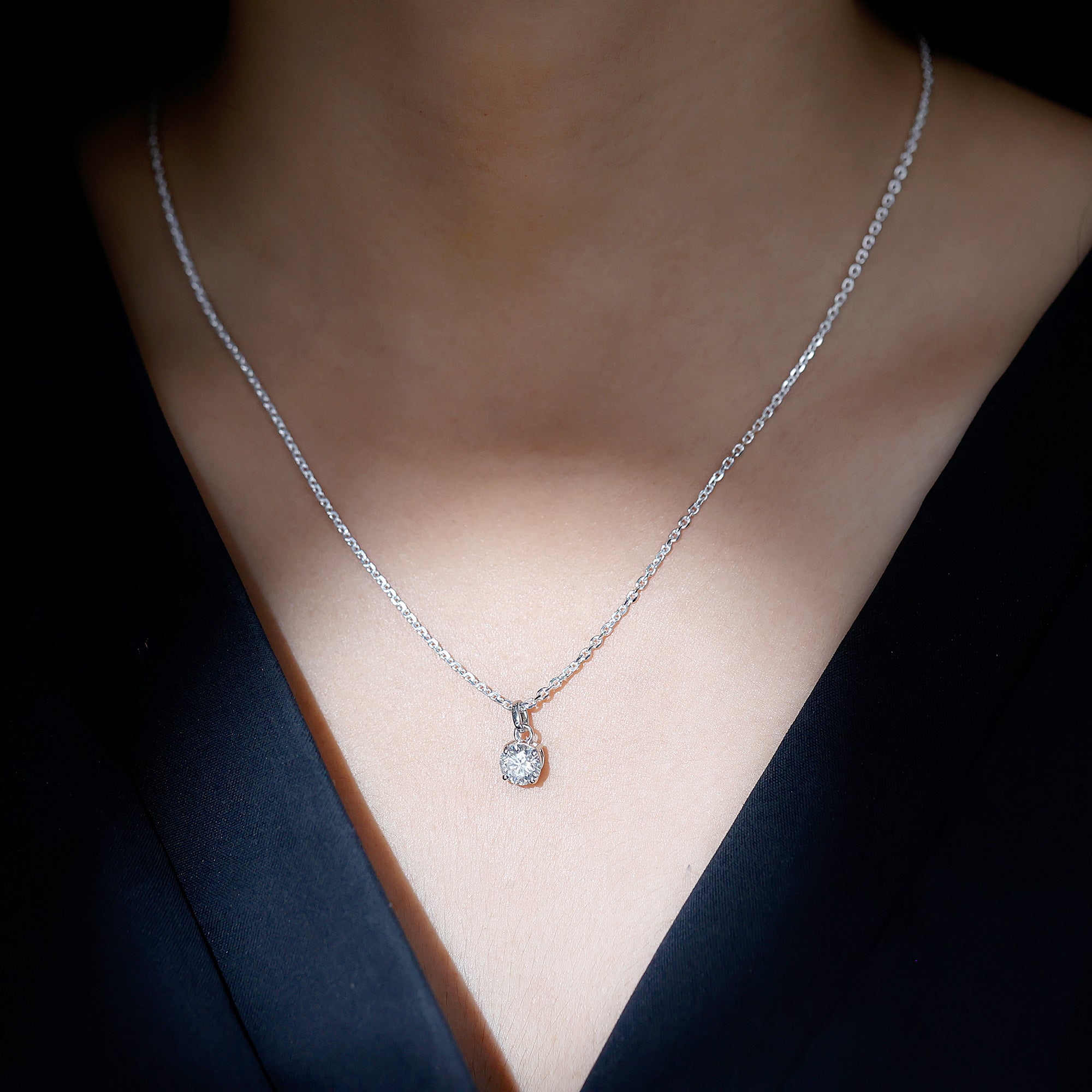 1 Carat Round Moissanite Solitaire Pendant Necklace in Prong Setting