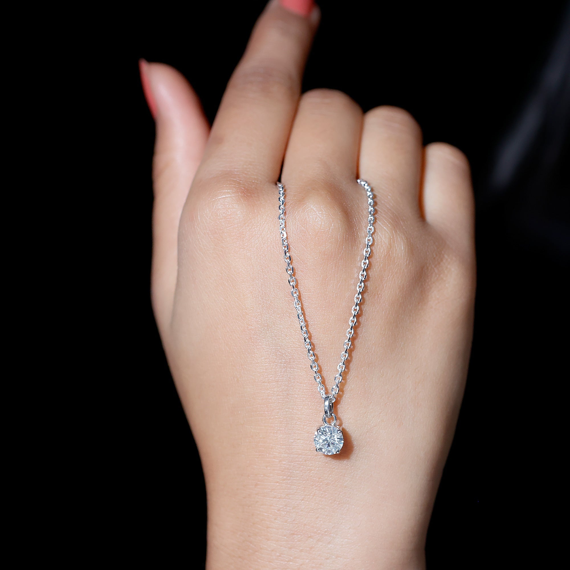 1 Carat Round Moissanite Solitaire Pendant Necklace in Prong Setting
