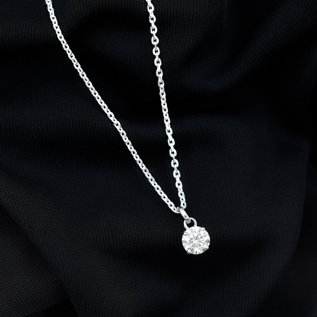 1 Carat Round Moissanite Solitaire Pendant Necklace in Prong Setting