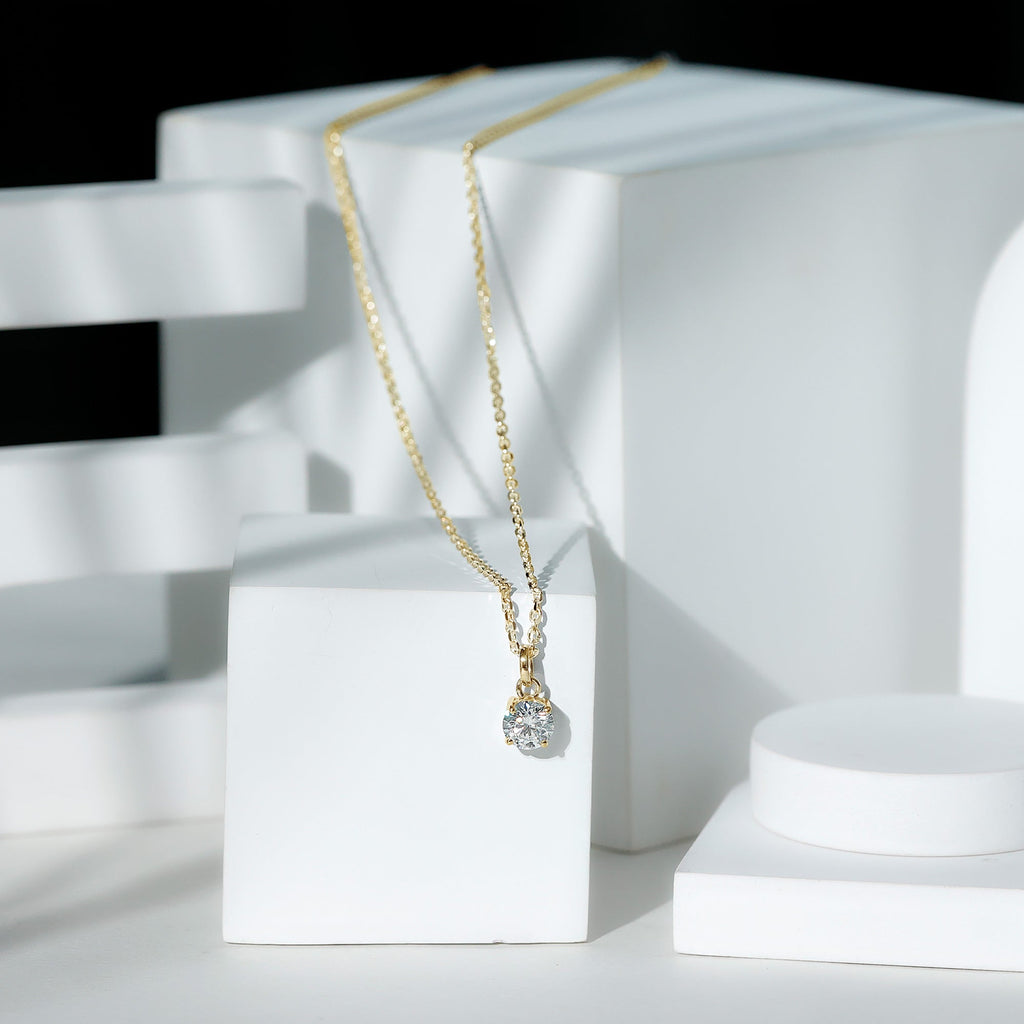 1 Carat Round Moissanite Solitaire Pendant Necklace in Prong Setting