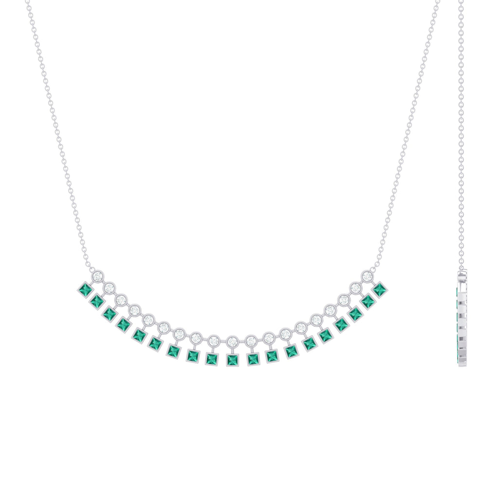 Certified 2.85 Carat Lab Grown Emerald Curved Bar Necklace