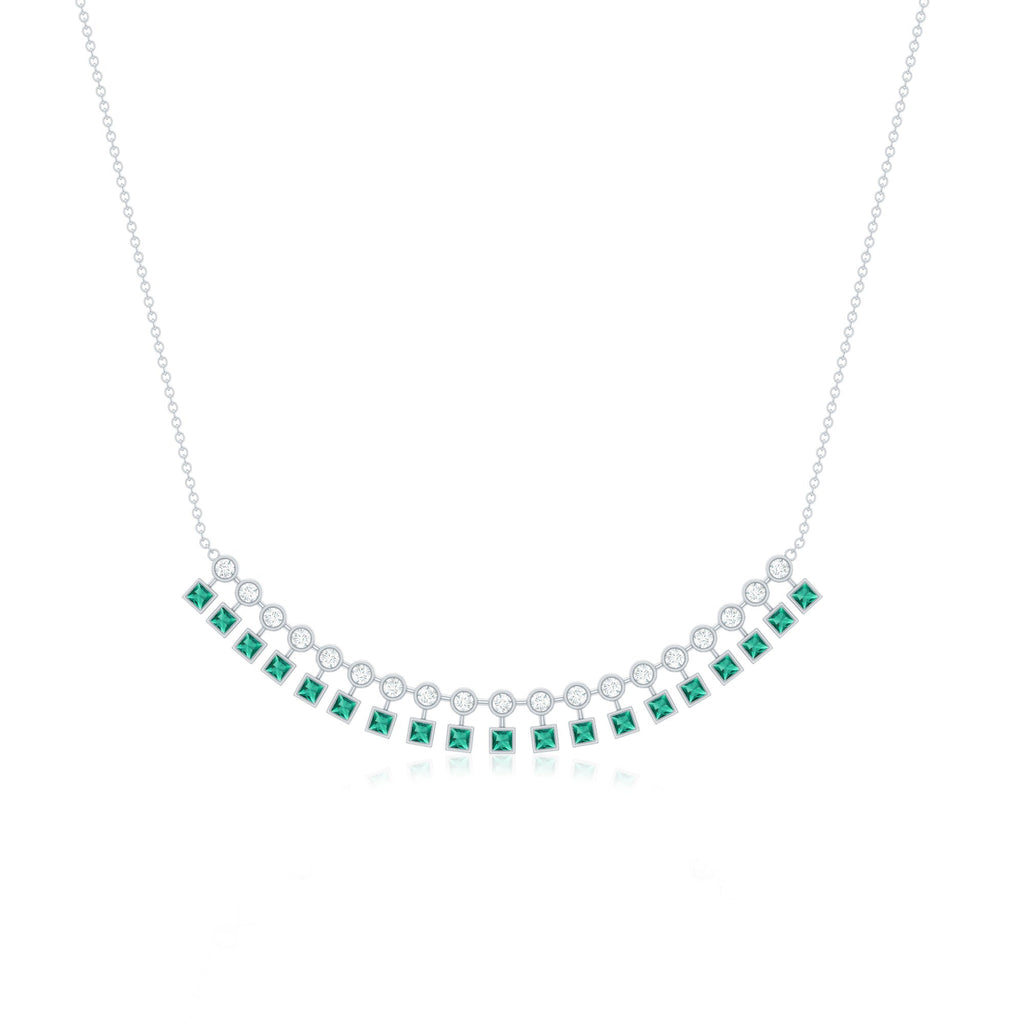 Certified 2.85 Carat Lab Grown Emerald Curved Bar Necklace