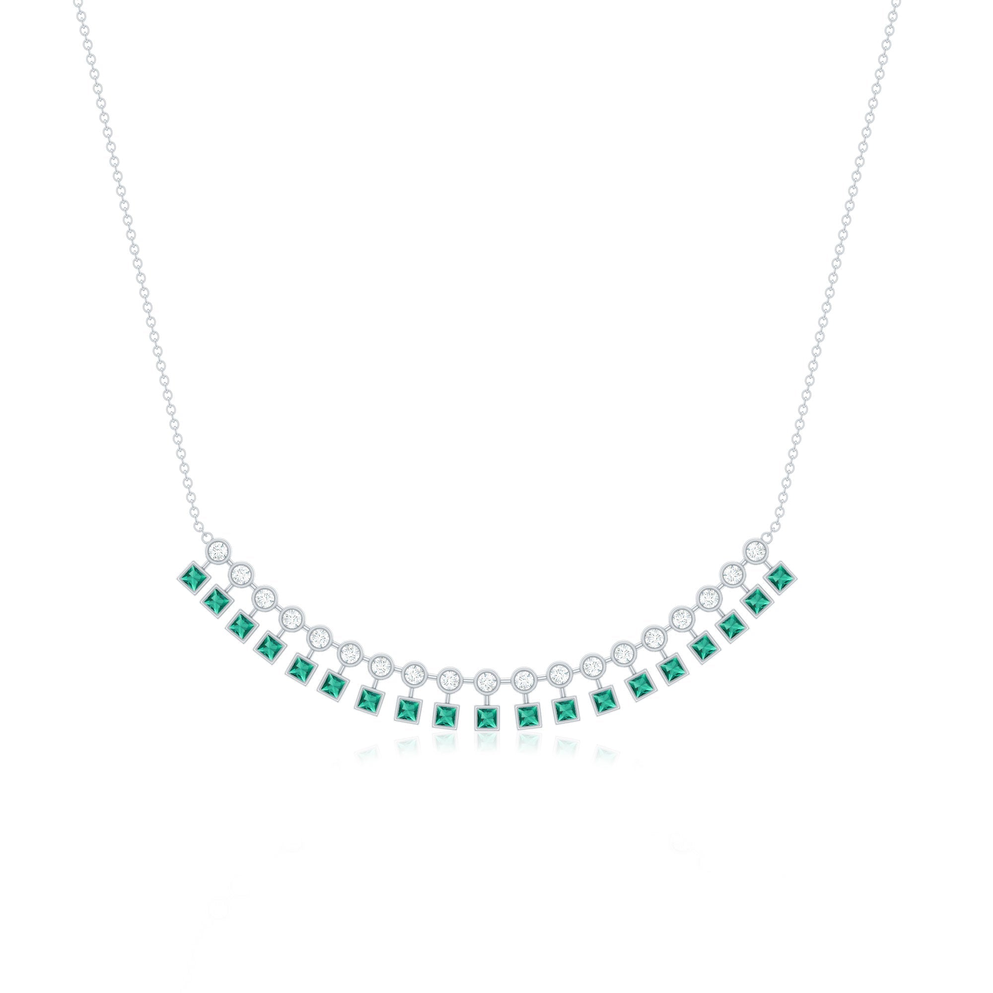 Certified 2.85 Carat Lab Grown Emerald Curved Bar Necklace