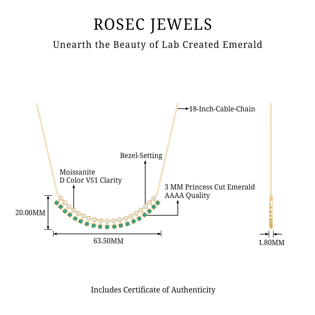Certified 2.85 Carat Lab Grown Emerald Curved Bar Necklace