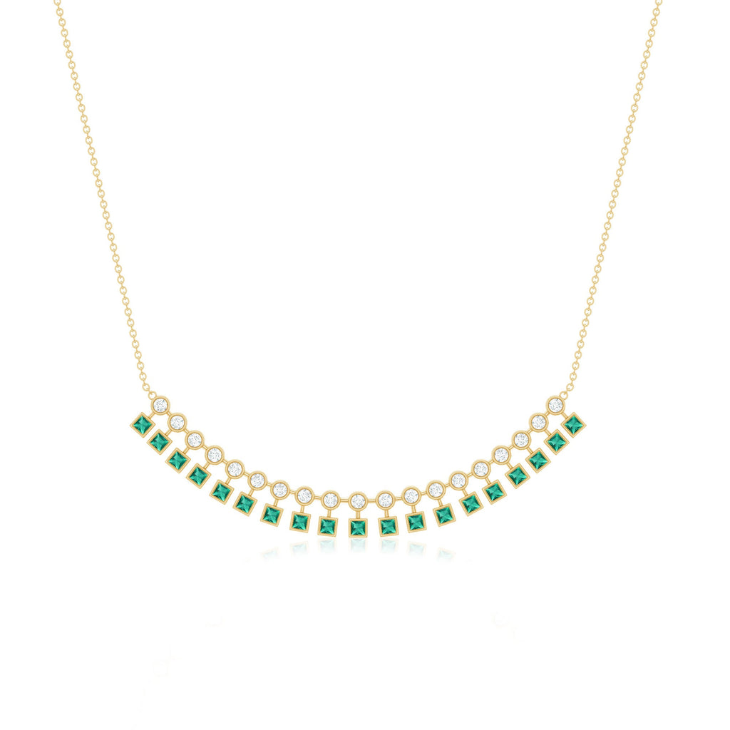 Certified 2.85 Carat Lab Grown Emerald Curved Bar Necklace