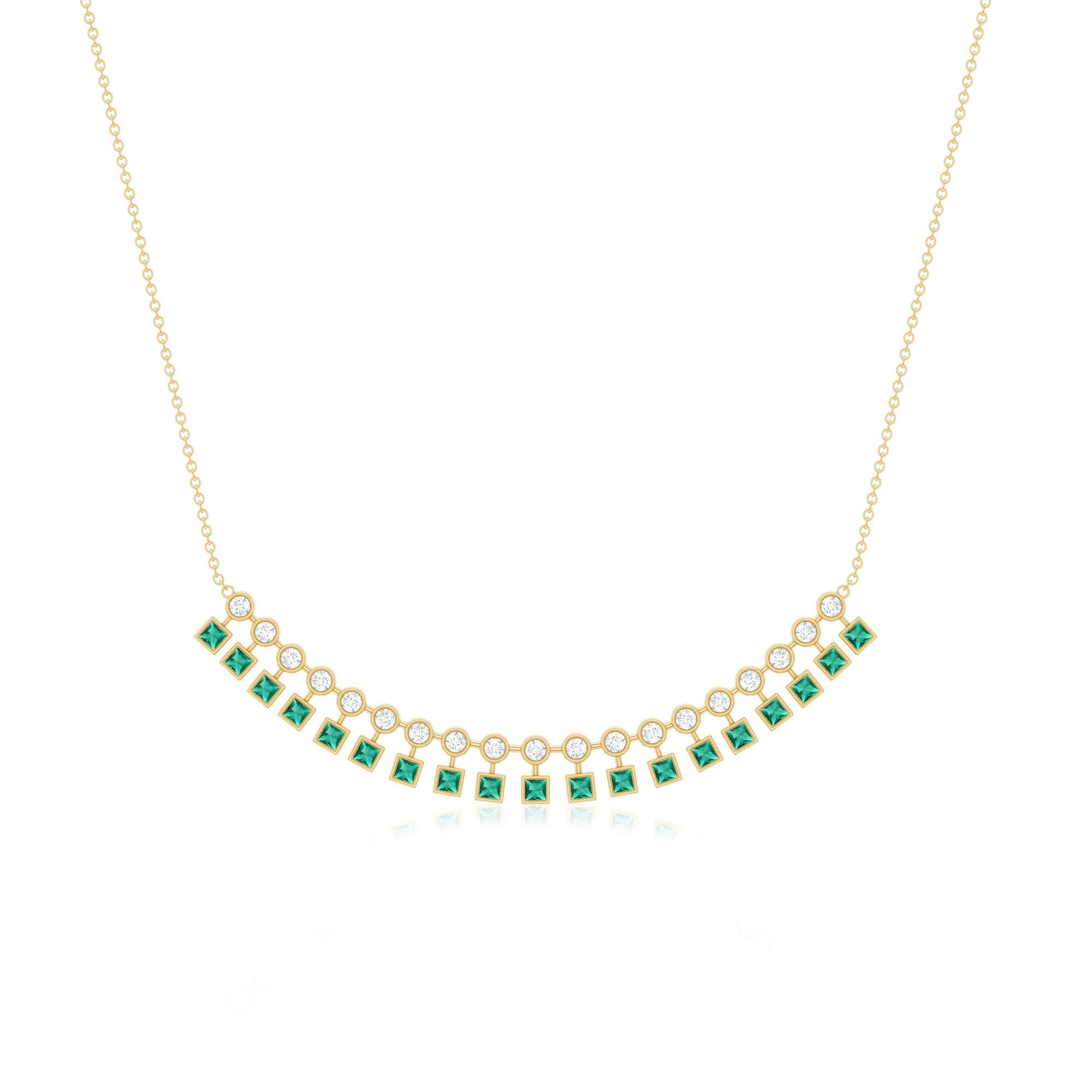 Certified 2.85 Carat Lab Grown Emerald Curved Bar Necklace