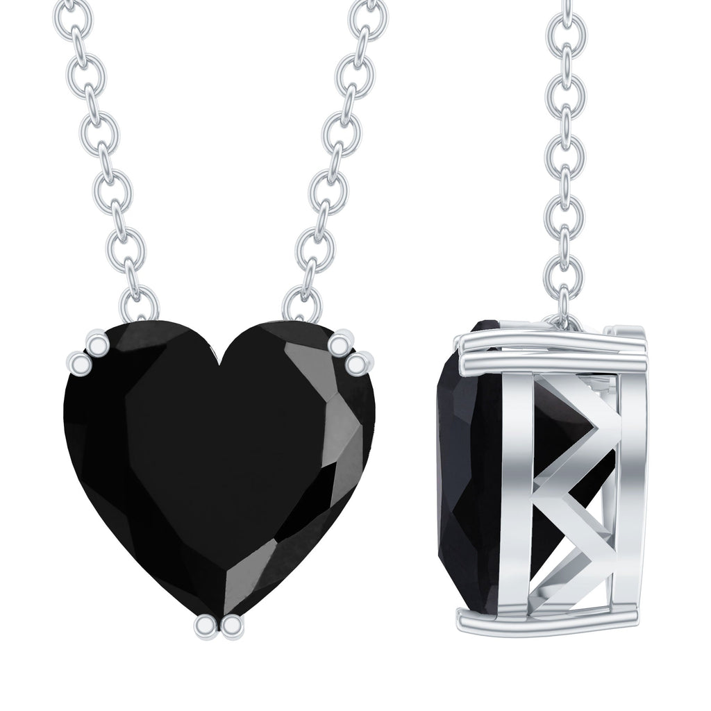 8MM Heart Shape Black Spinel Solitaire Necklace in Double Prong Setting