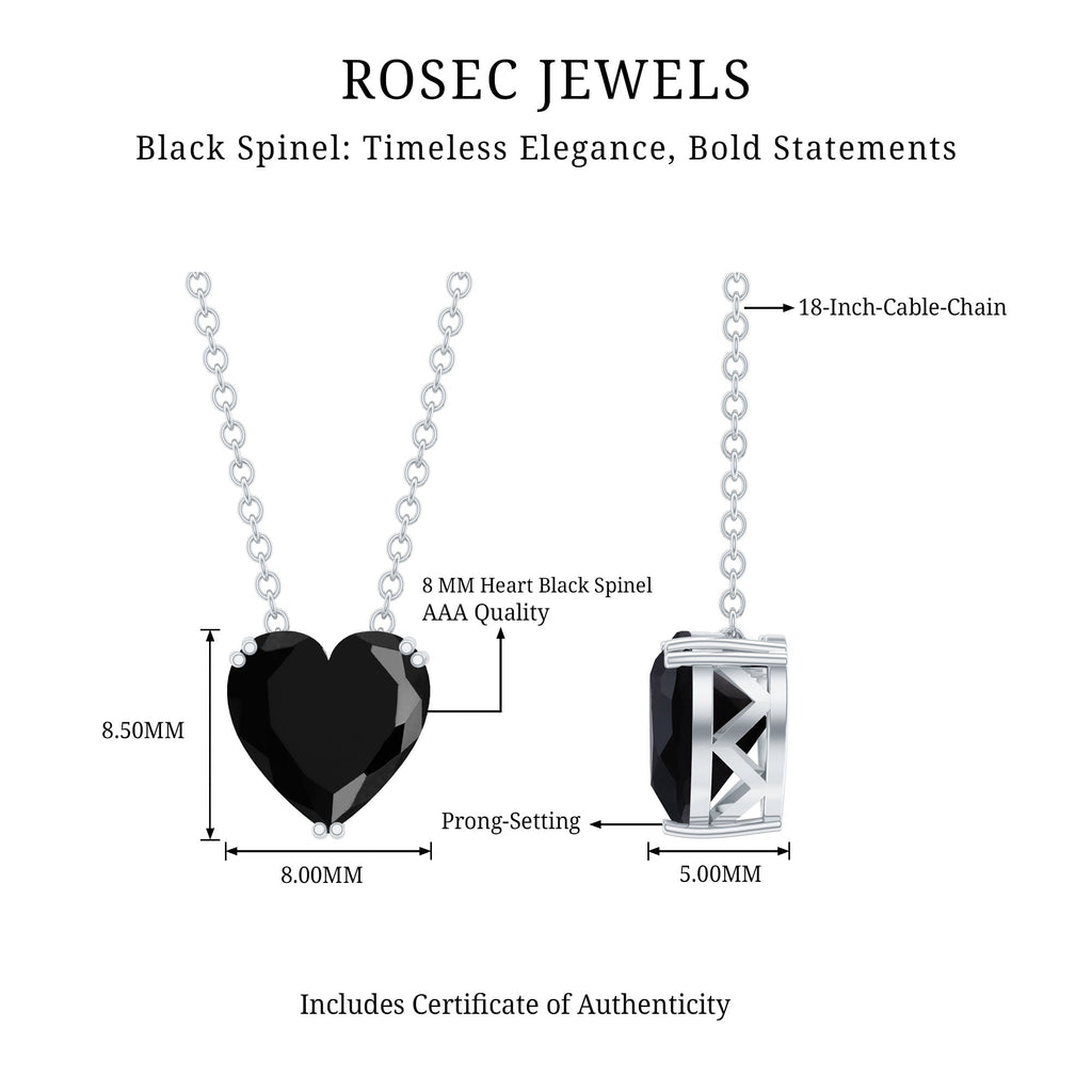 8MM Heart Shape Black Spinel Solitaire Necklace in Double Prong Setting