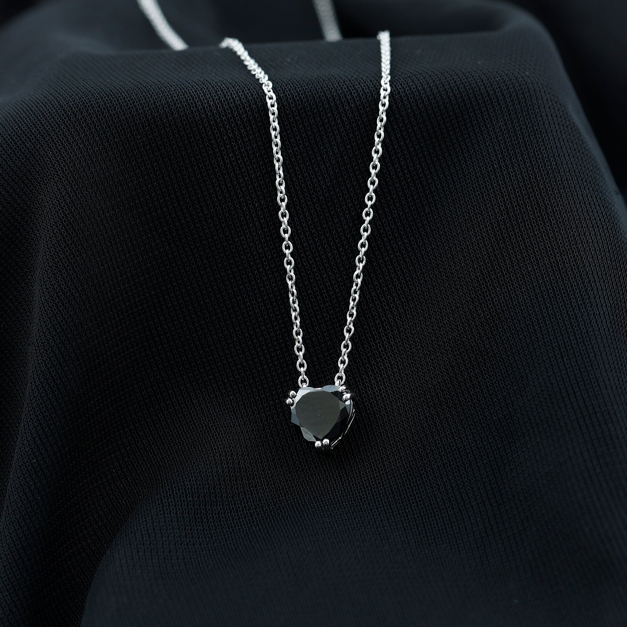 8MM Heart Shape Black Spinel Solitaire Necklace in Double Prong Setting