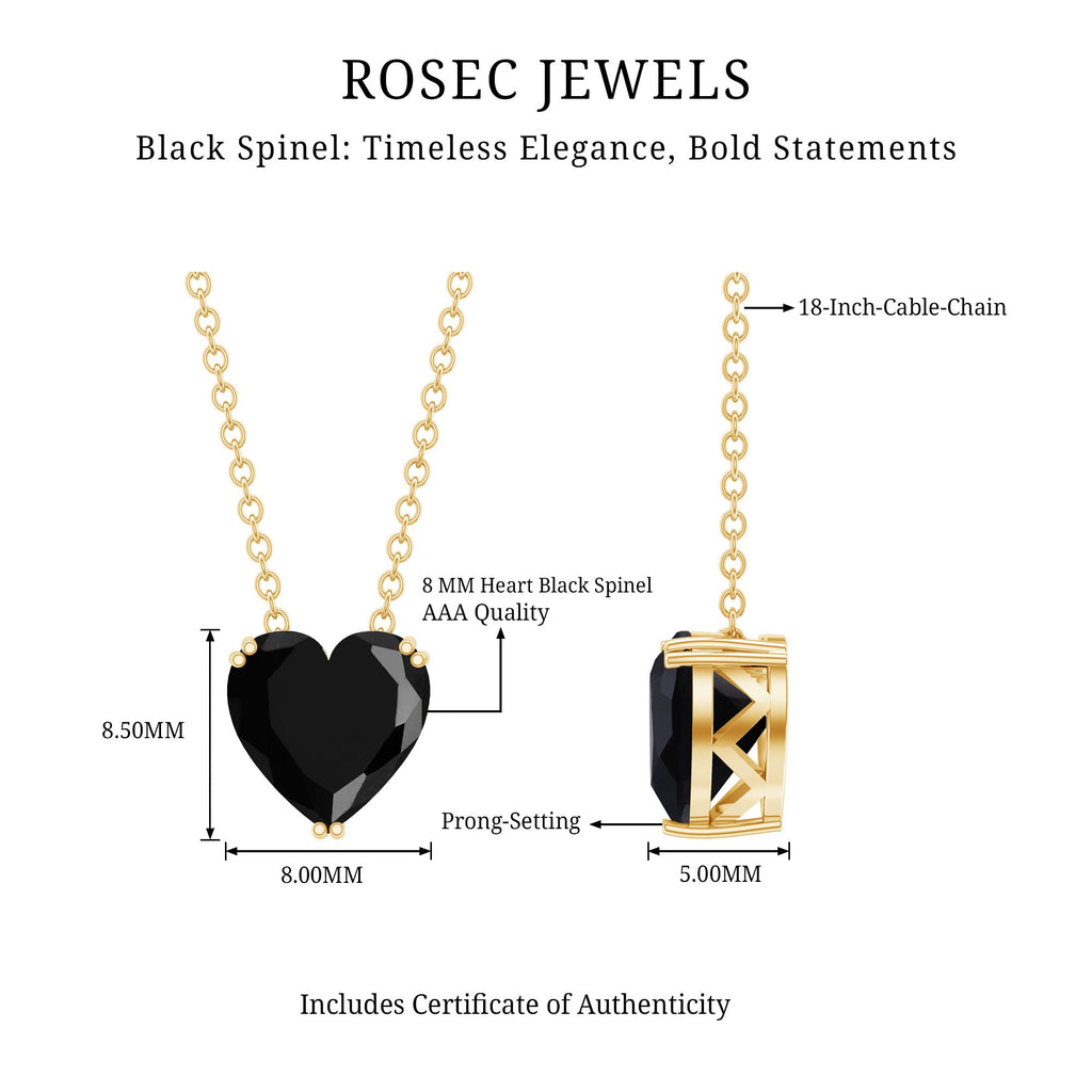 8MM Heart Shape Black Spinel Solitaire Necklace in Double Prong Setting