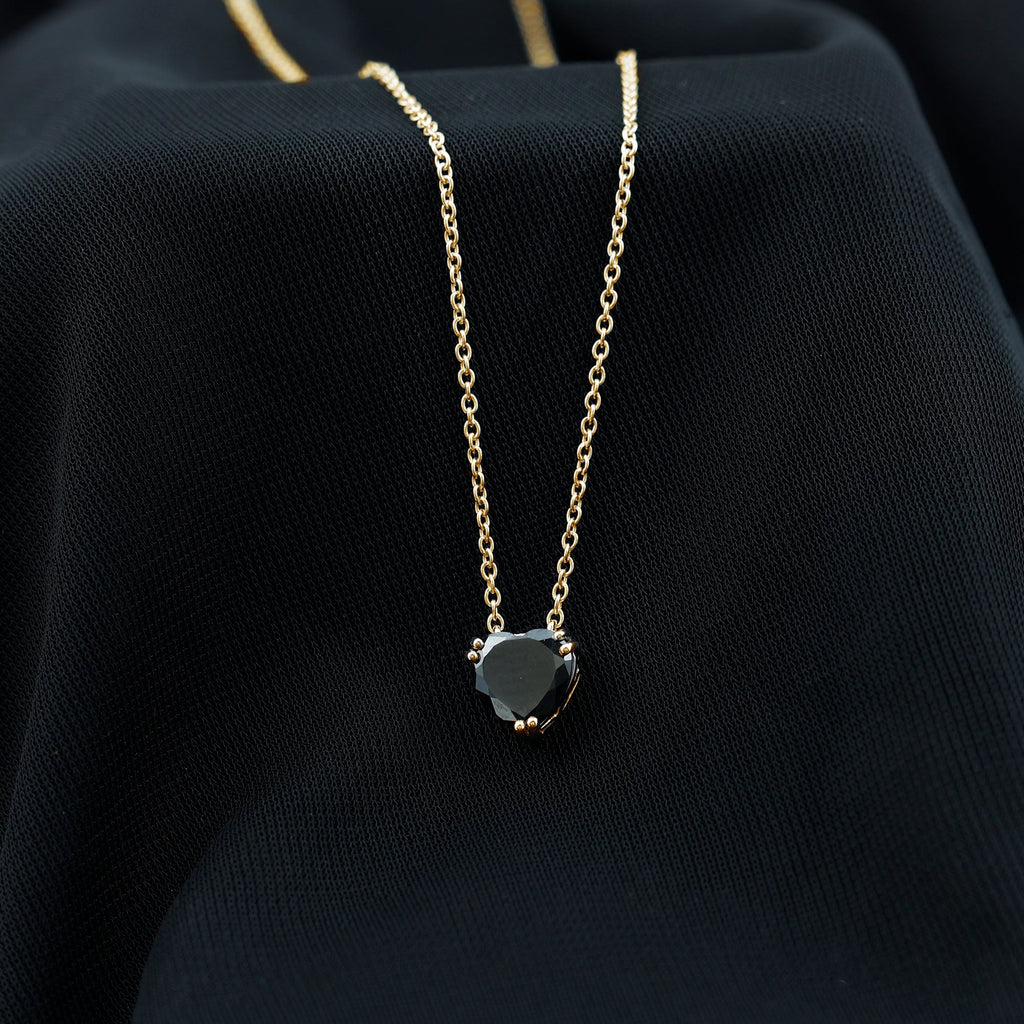 8MM Heart Shape Black Spinel Solitaire Necklace in Double Prong Setting