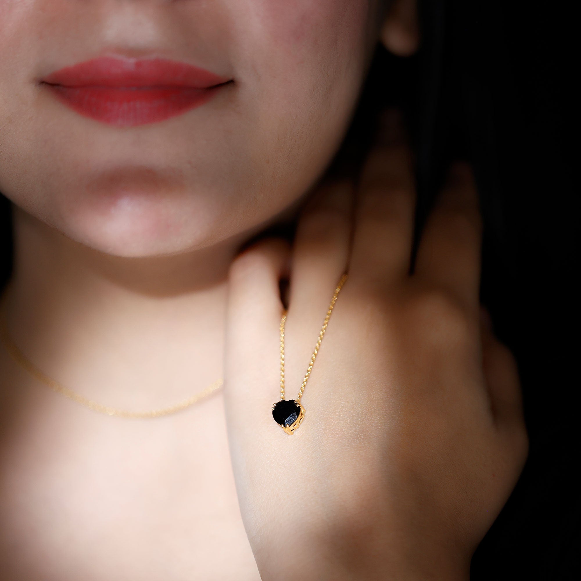 8MM Heart Shape Black Spinel Solitaire Necklace in Double Prong Setting