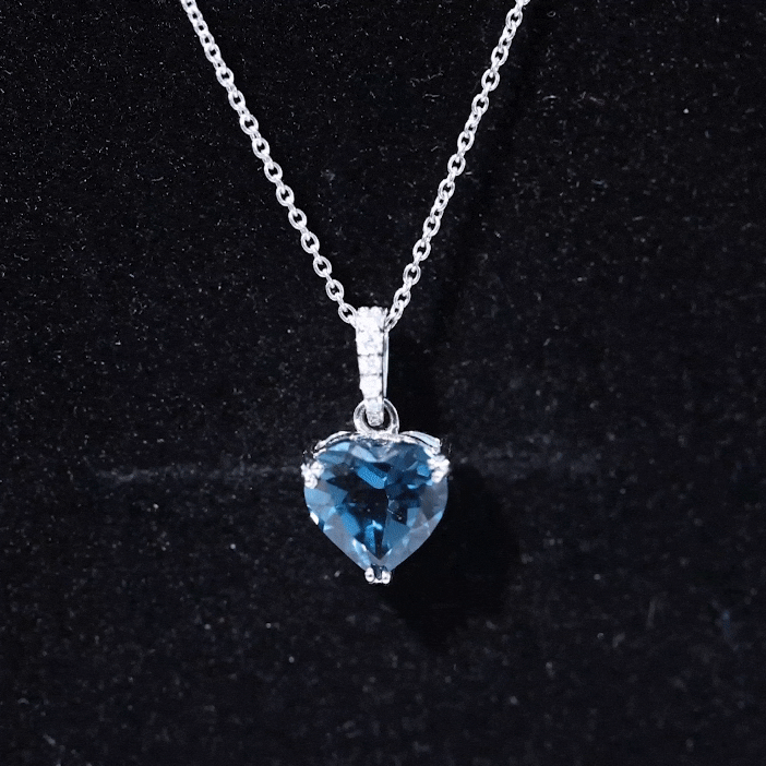 Certified London Blue Topaz 8MM Heart Necklace with Diamond