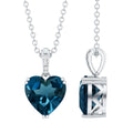 Certified London Blue Topaz 8MM Heart Necklace with Diamond