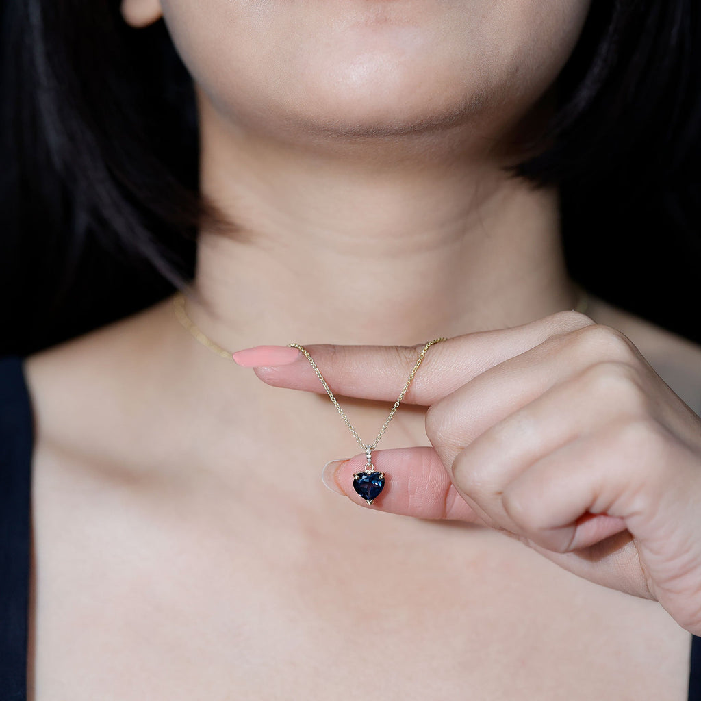 Certified London Blue Topaz 8MM Heart Necklace with Diamond