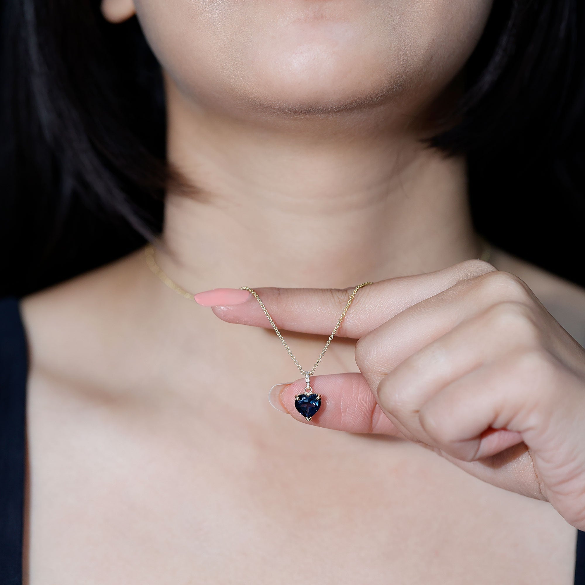 Certified London Blue Topaz 8MM Heart Necklace with Diamond