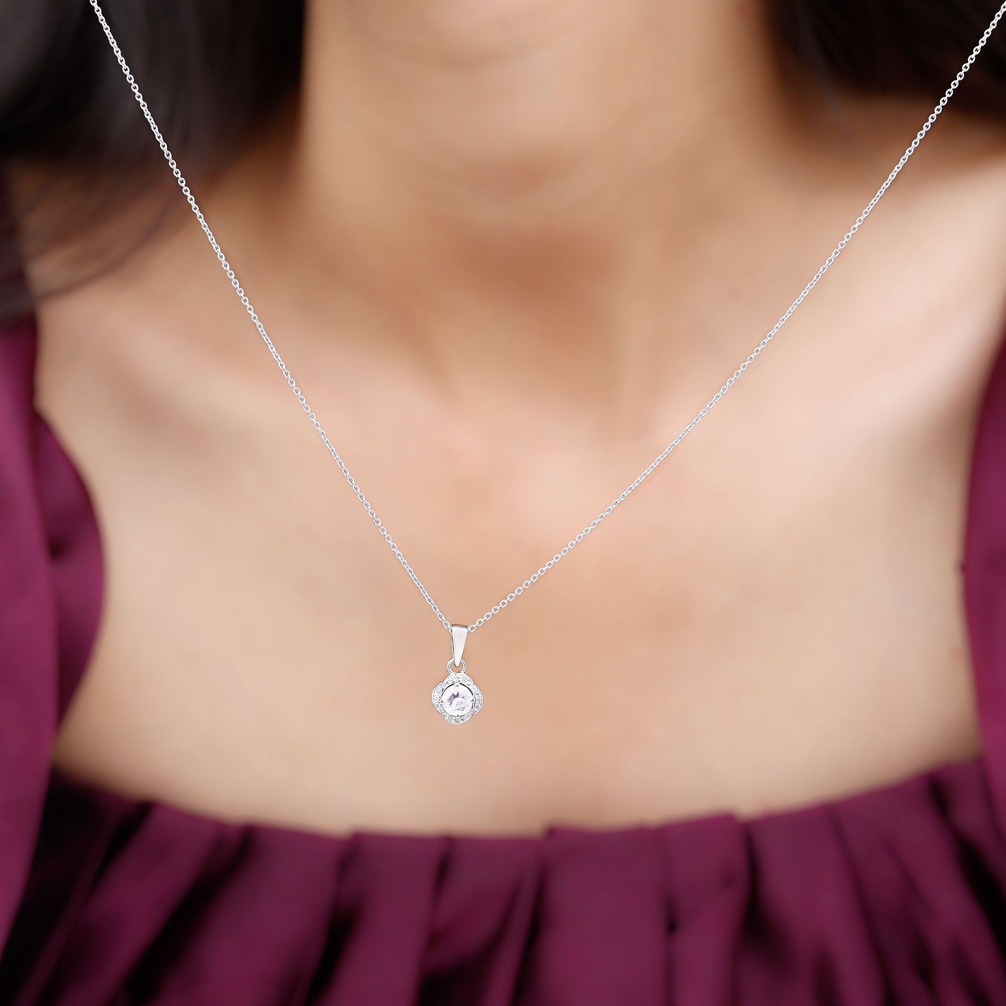 Moonstone and Diamond Flower Pendant Necklace
