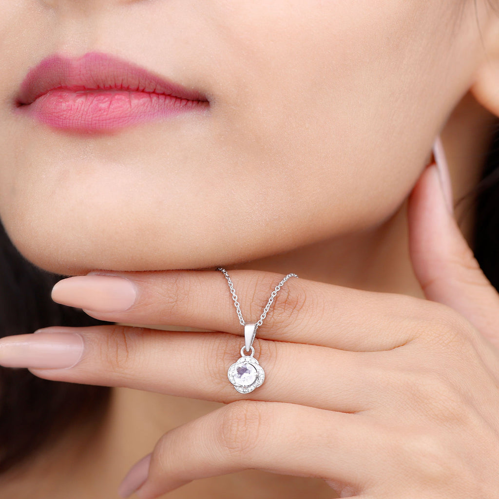 Moonstone and Diamond Flower Pendant Necklace